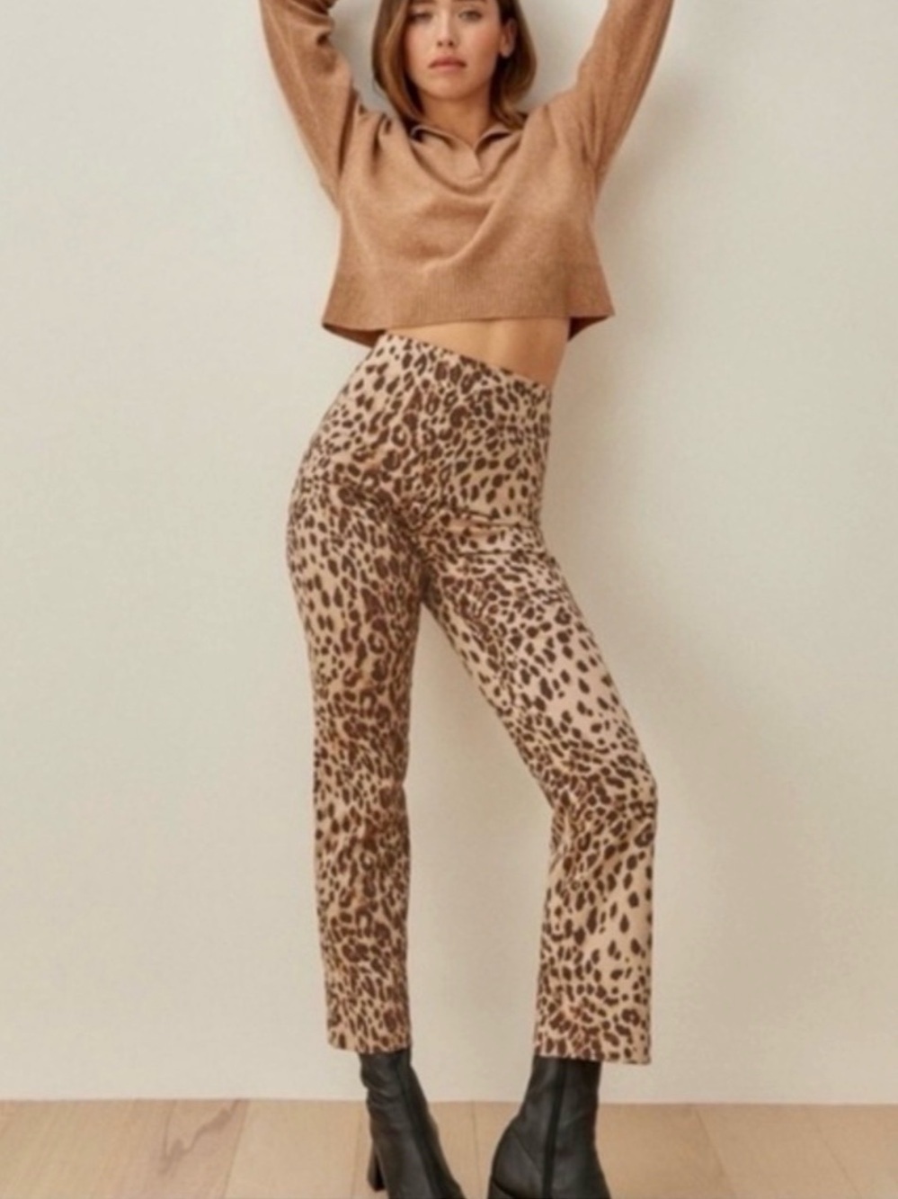Reformation Leopard Print Cropped High-Rise Pants - Brown, Black